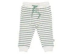 Råhvid sweatbukser i frottékvalitet med grønne striber fra Petit Piao PP731 off white green